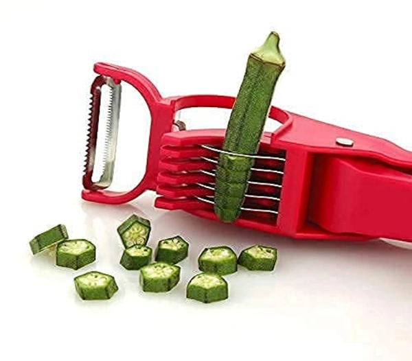 2 in 1 Stainless Steel 5 Blade Vegetable Cutter with Peeler | Multifunctionctional Presiding Vegetable Hand Blender Chopper | Chilly, Onion Cutter with Lock System (PACK OF 1) [Multi Color]
